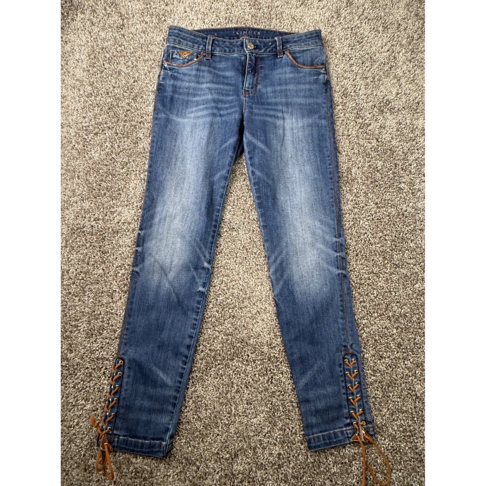 White House Black Market The Skimmer Lace Up Ankle Jeans Blue Denim 6